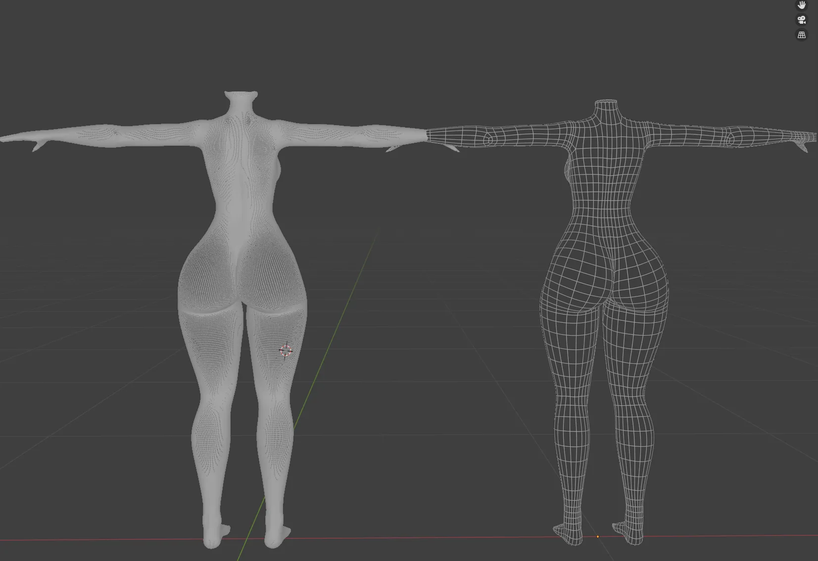 img.png - High vs Low poly base meshes. Both displayed as wireframe from blender.